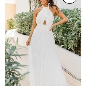 Pink Lily | Dresses | White Pleated Halter Neck Dress Size Small  